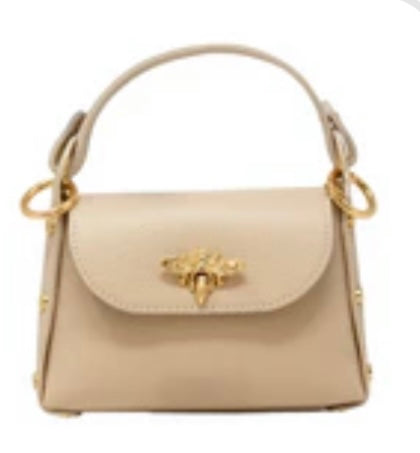 Italian Leather Bee Mini Bag-Ivory
