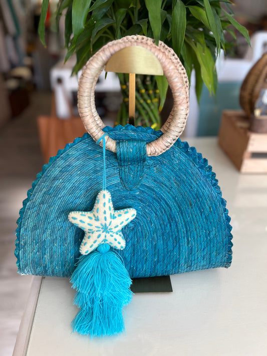 Hand Woven Crescent Purse-Turquoise