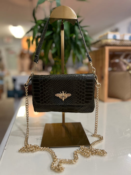 Croc Leather Bee Crossbody-Olive