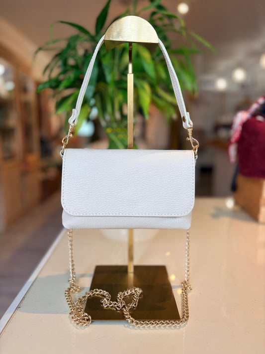 Italian Leather Crossbody & Clutch-Beige