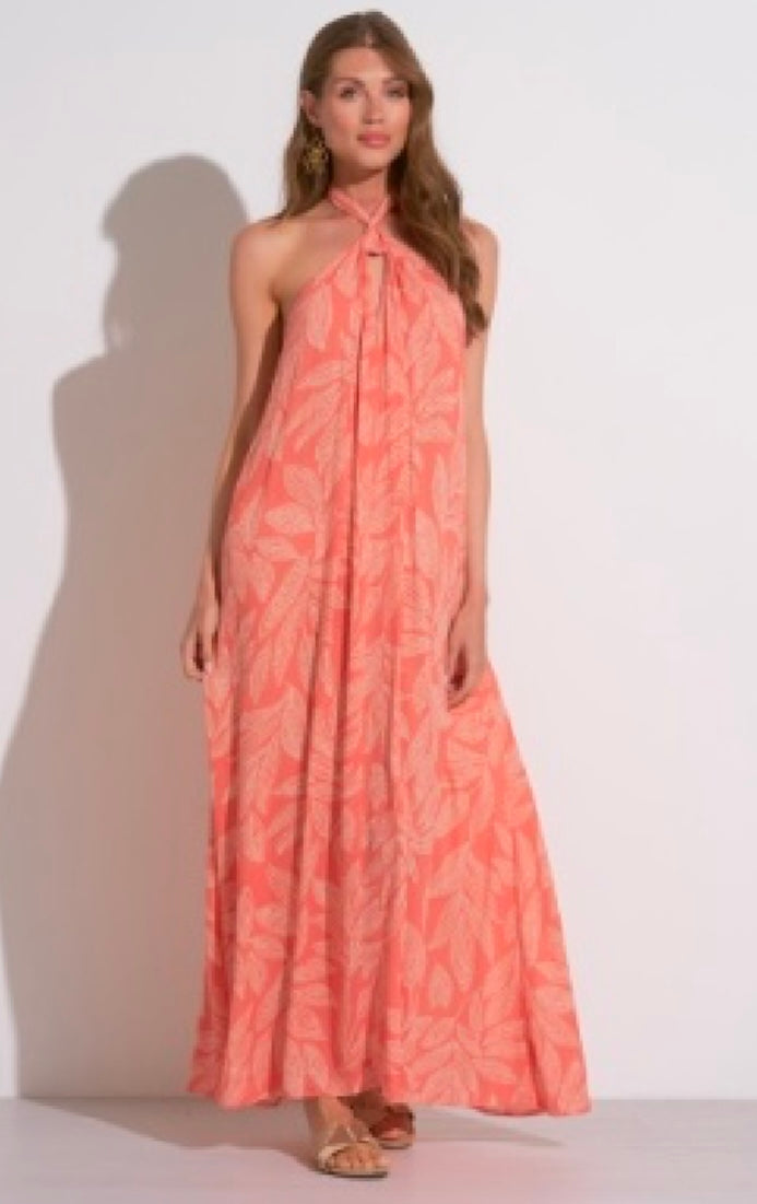 Maxi Halter Dress-Coral Cartagen Indigo East LLC Maxi Halter Dress-Coral Cartagen Indigo East LLC