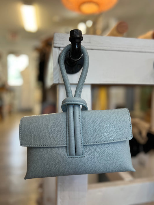 Italian Wristlet Leather Bag w/Shoulder Strap-Light Blue