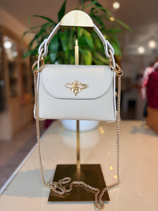 Italian Leather Bee Mini Bag-Ivory