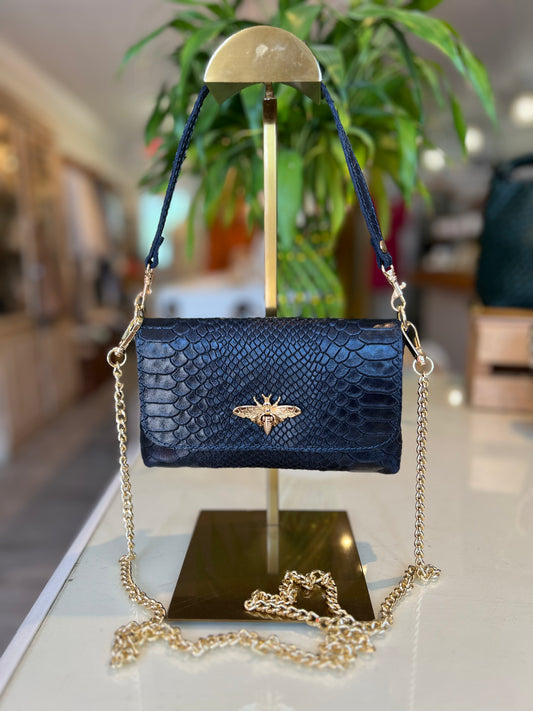 Croc Leather Bee Crossbody-Navy Blue