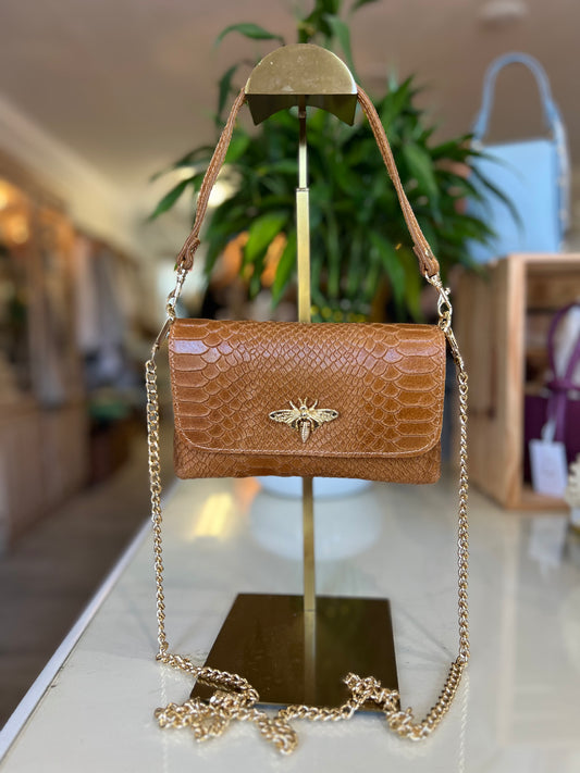 Croc Leather Butterfly Crossbody-Camel