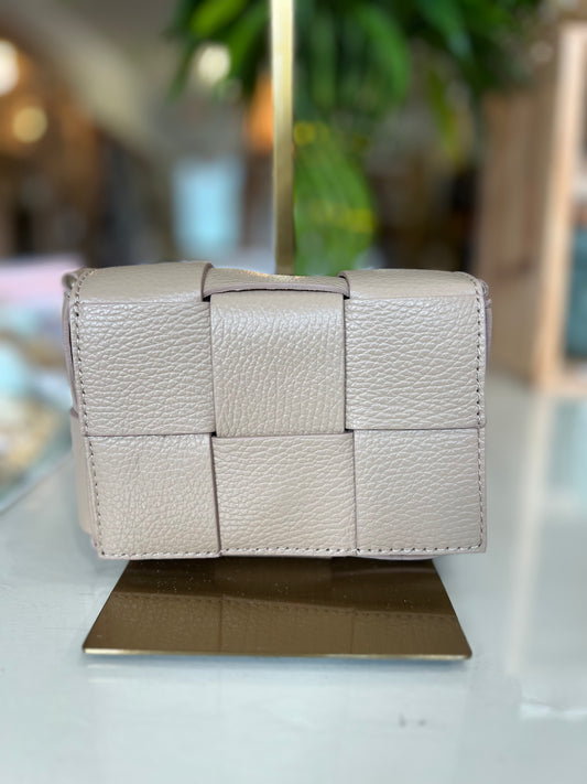 Woven Italian Leather Shoulder/Crossbody-Beige