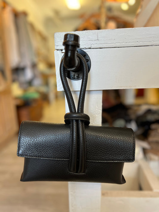 Italian Wristlet Leather Bag w/Shoulder Strap-Black