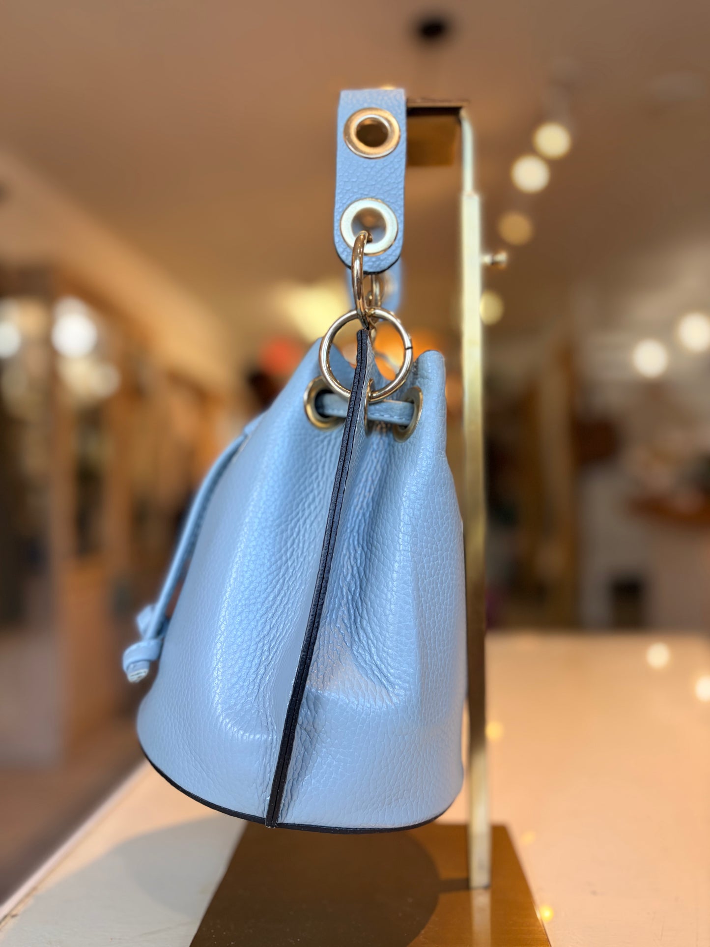 Italian Leather Bucket Bag-Light Blue