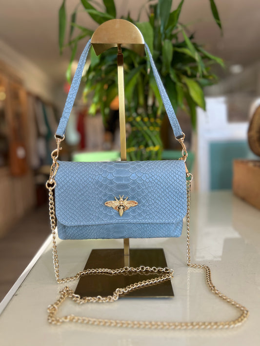 Croc Leather Bee Crossbody-Blue