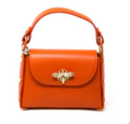 Italian Leather Bee Mini Bag-Orange