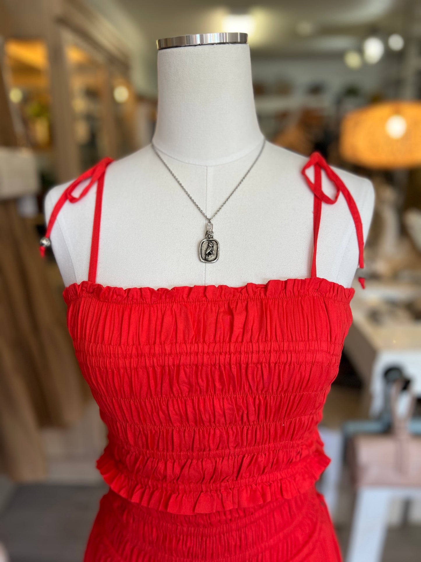 Spaghetti Strap Top-Red Coral