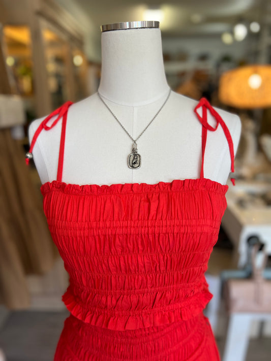 Spaghetti Strap Top-Red Coral