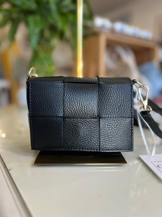 Woven Italian Leather Shoulder/Crossbody-Black