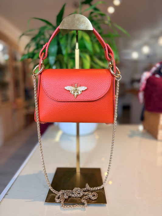Italian Leather Bee Mini Bag-Orange