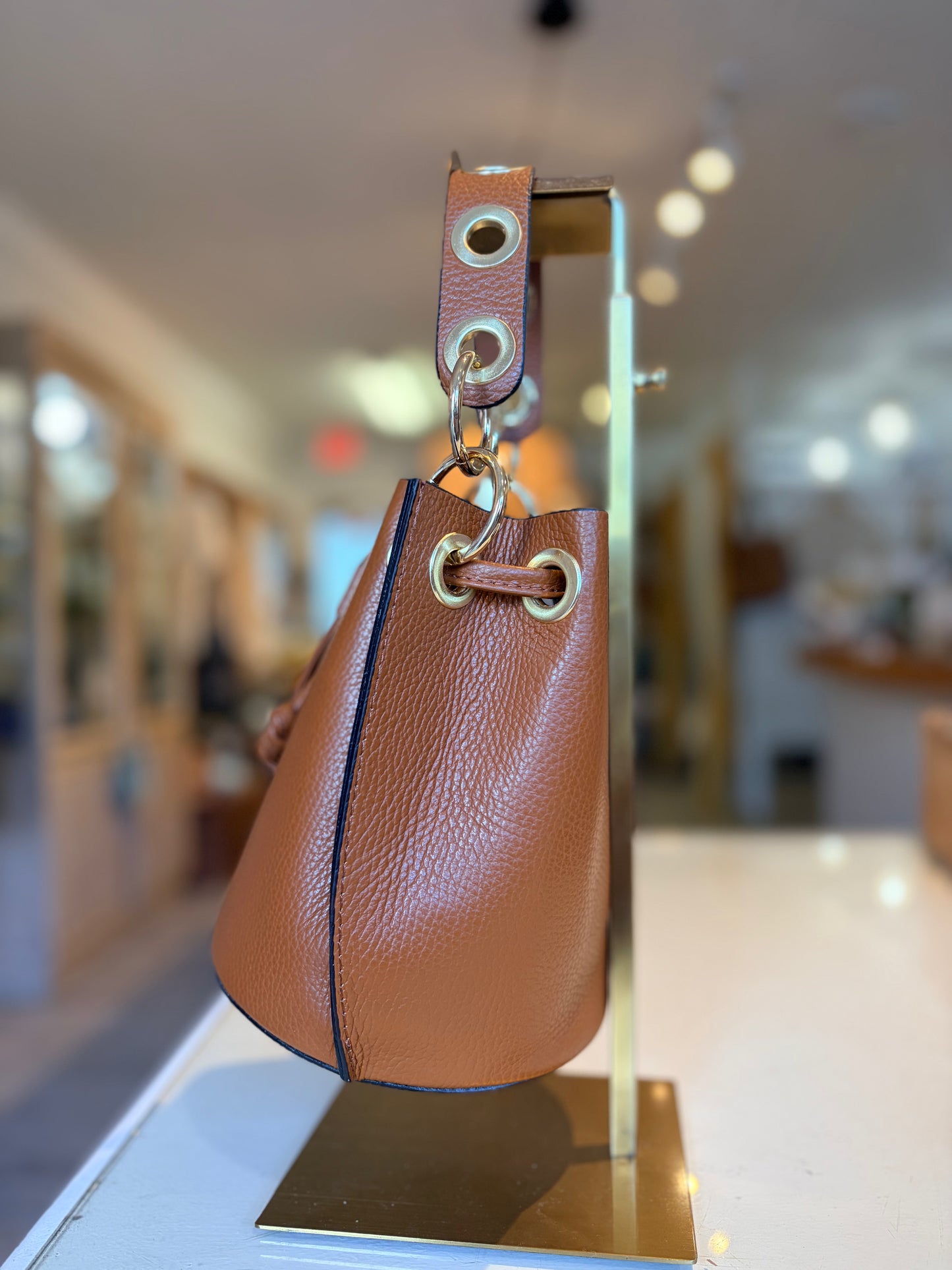 Italian Leather Bucket Bag-Camel