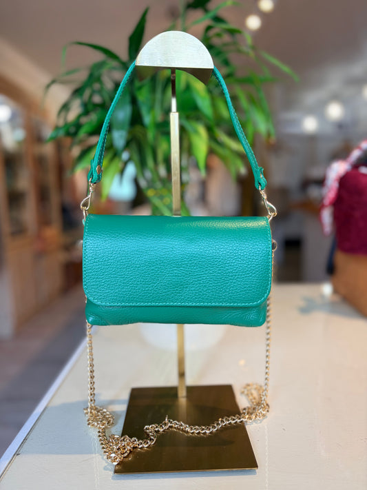Italian Leather Crossbody & Clutch-Kelly Green