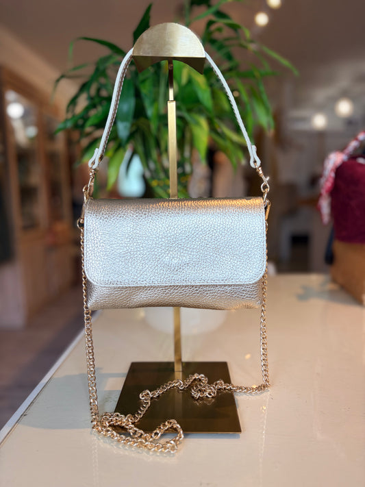 Italian Leather Crossbody & Clutch-Gold