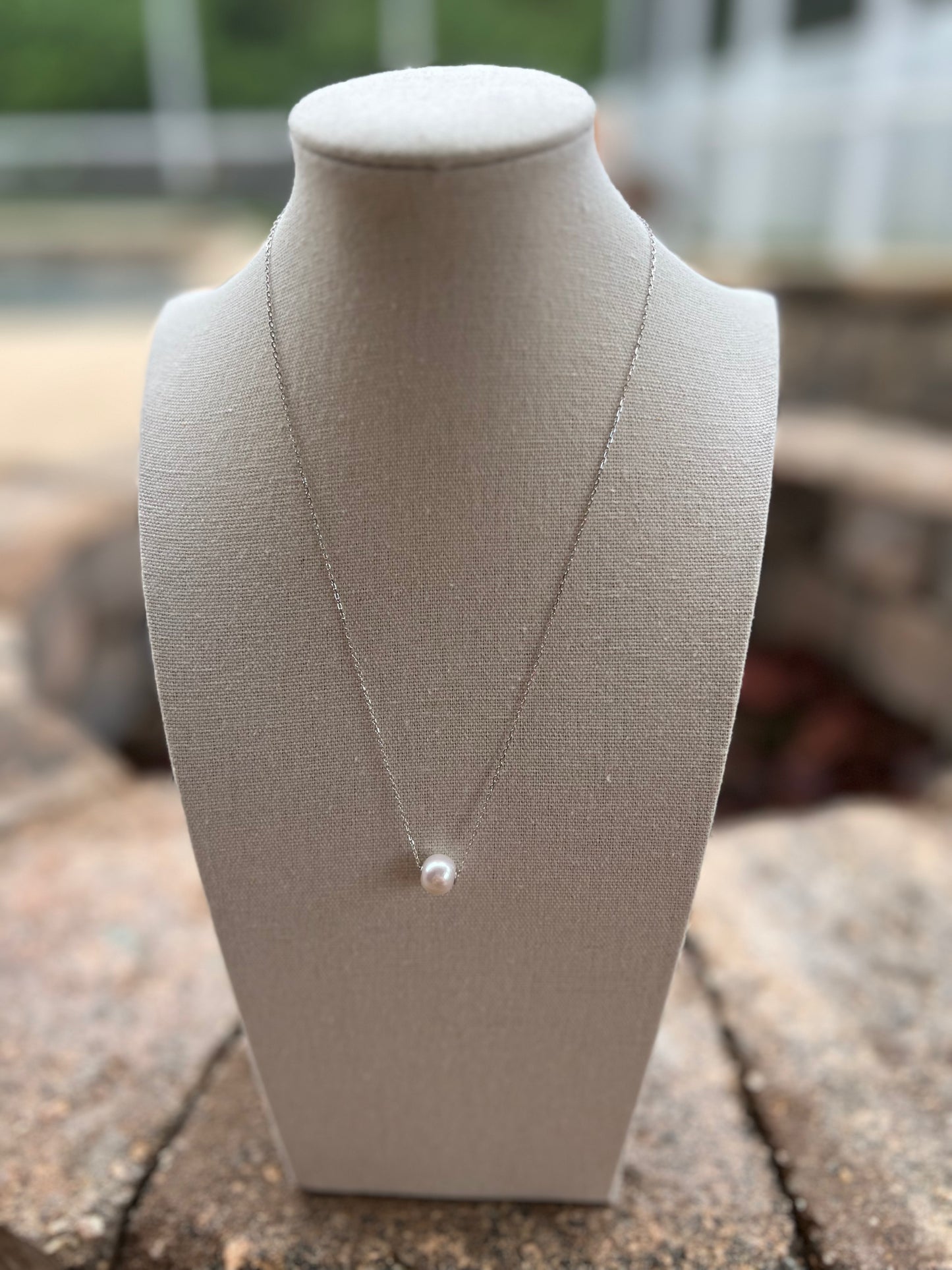 Single Pearl Necklace-Silver