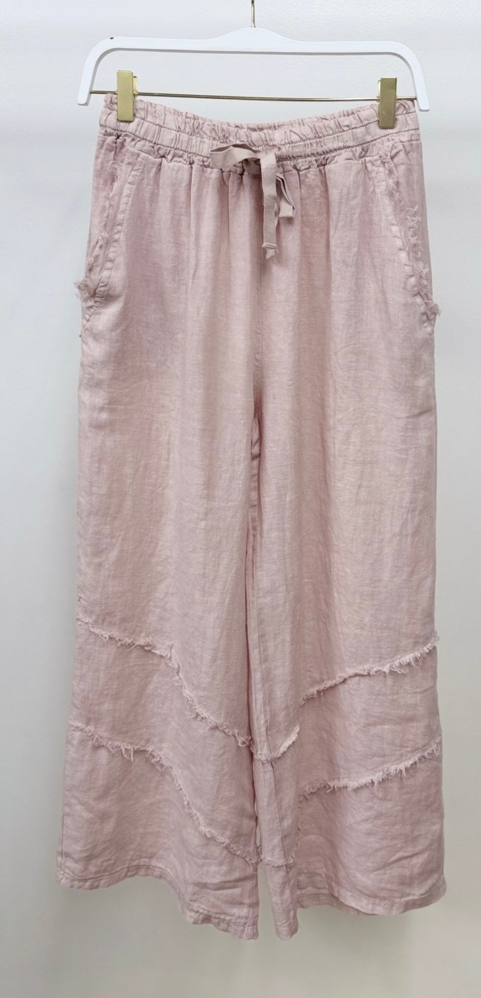 Italian Linen Frill Trim Palazzo Pants-Dusty Rose