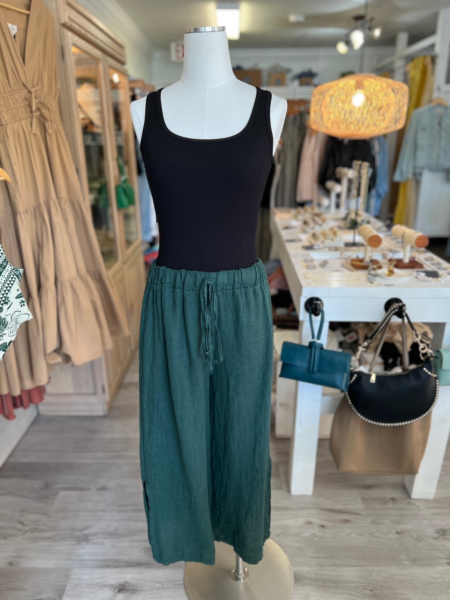 Italian Linen Pants-Forrest Green