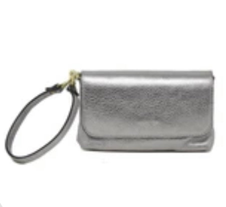 Italian Leather Crossbody & Clutch-Pewter