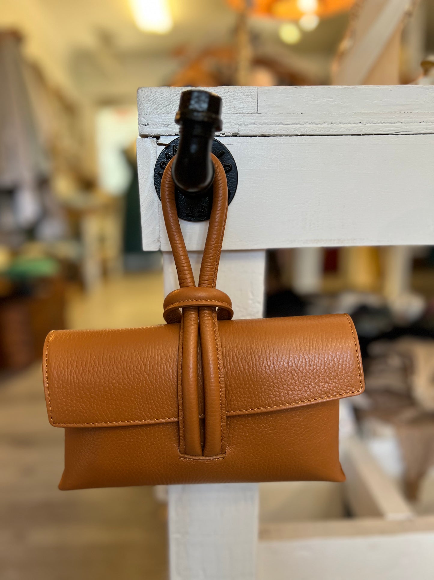 Italian Wristlet Leather Bag w/Shoulder Strap-Camel