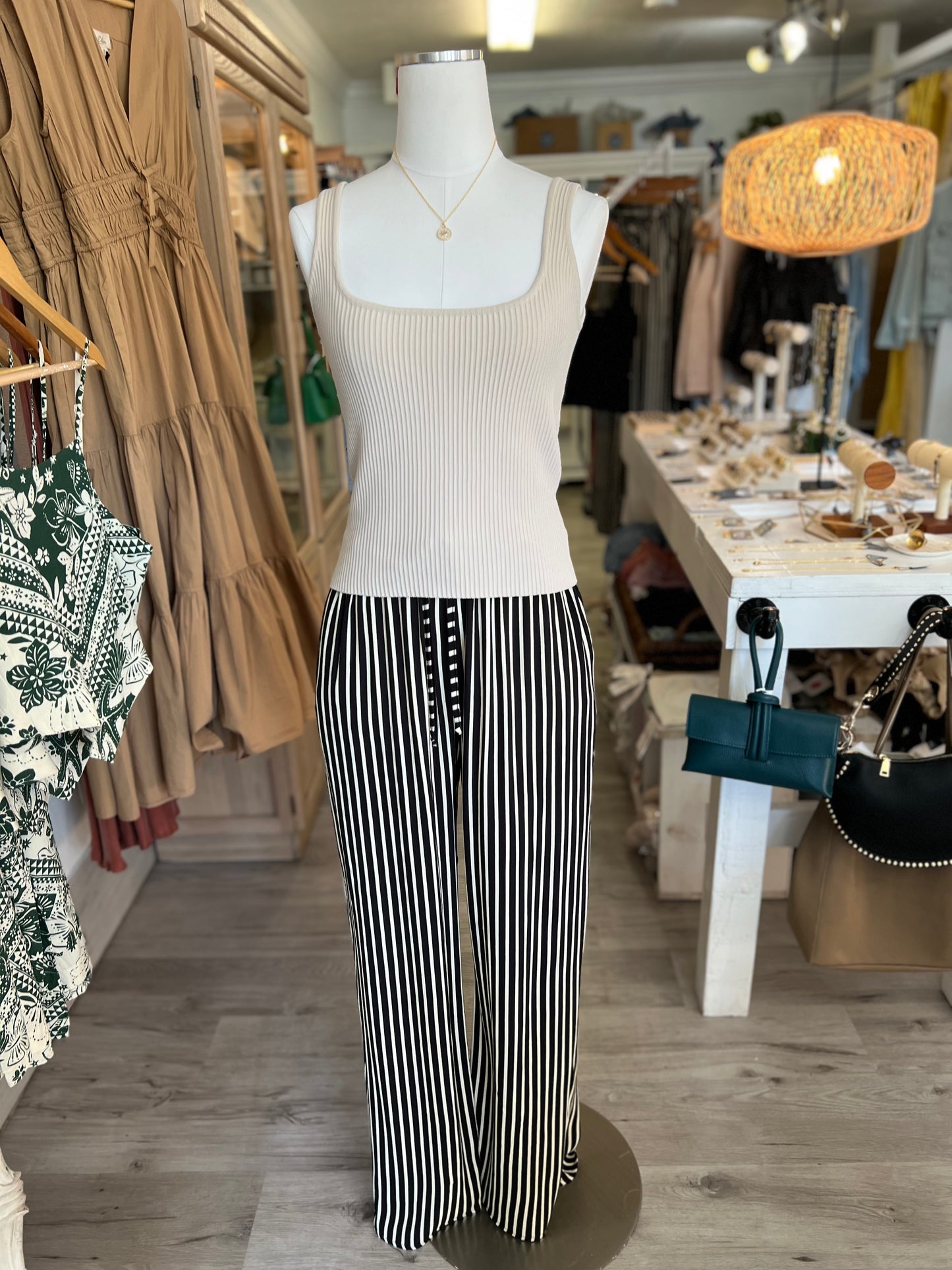 Black & Natural Striped Pant