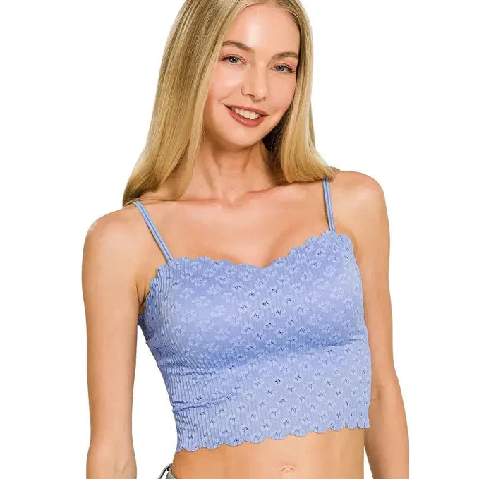 Seamless Lace Bralette w/Bra Pads-Cornflower Blue