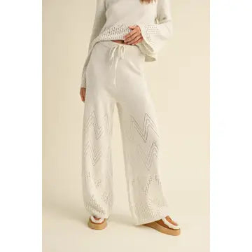 Border Crochet Knitted Pants-Oatmeal