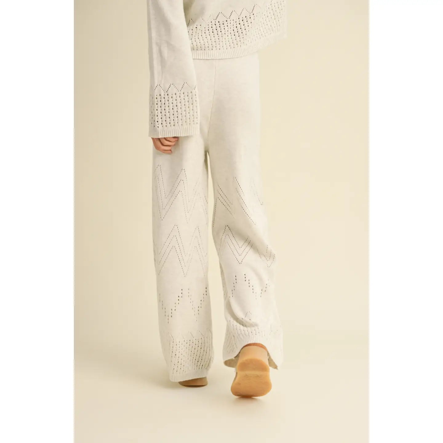 Border Crochet Knitted Pants-Oatmeal