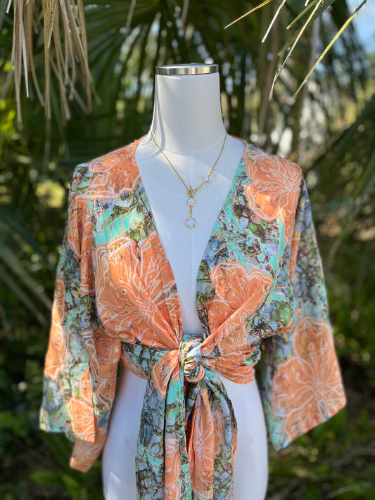 Willow Silk Kimono Top-Orange Petal