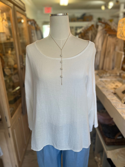Gauze 3/4 Sleeve Top-White