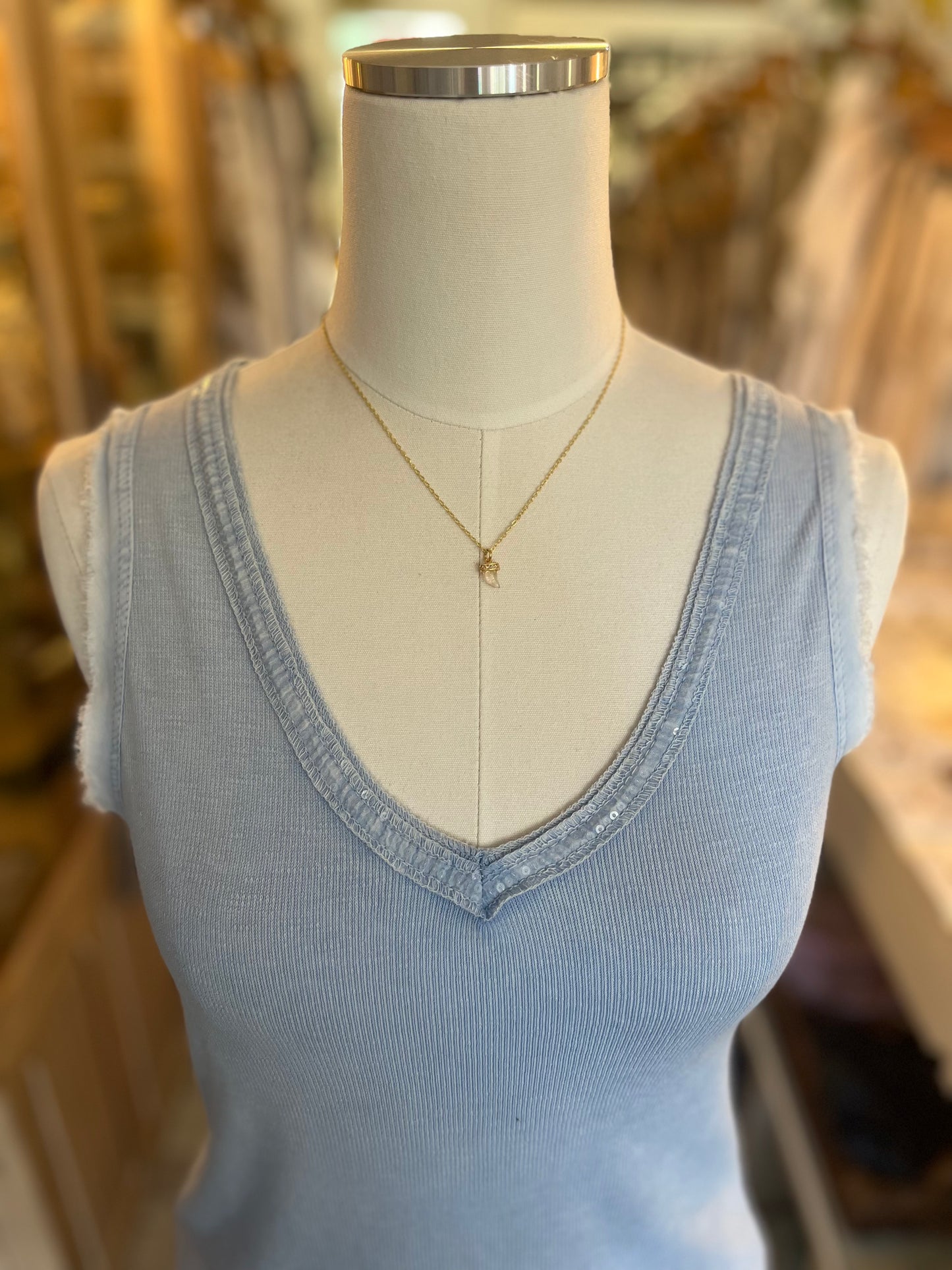 Sequin V-Neck Tank-Light Blue