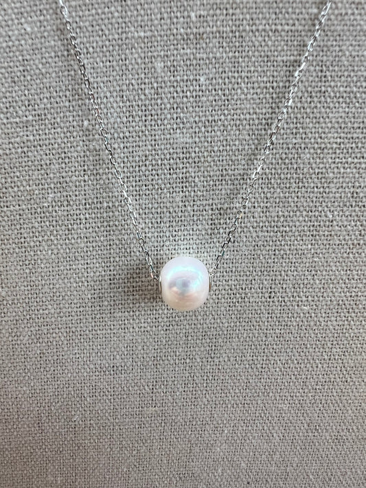 Single Pearl Necklace-Silver