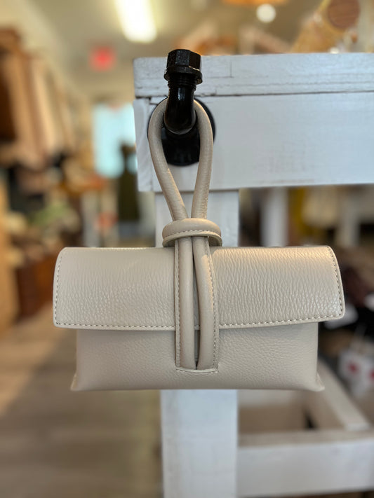Italian Wristlet Leather Bag w/Shoulder Strap-Beige