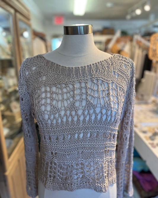 Crochet Long Sleeve Top-Mocha