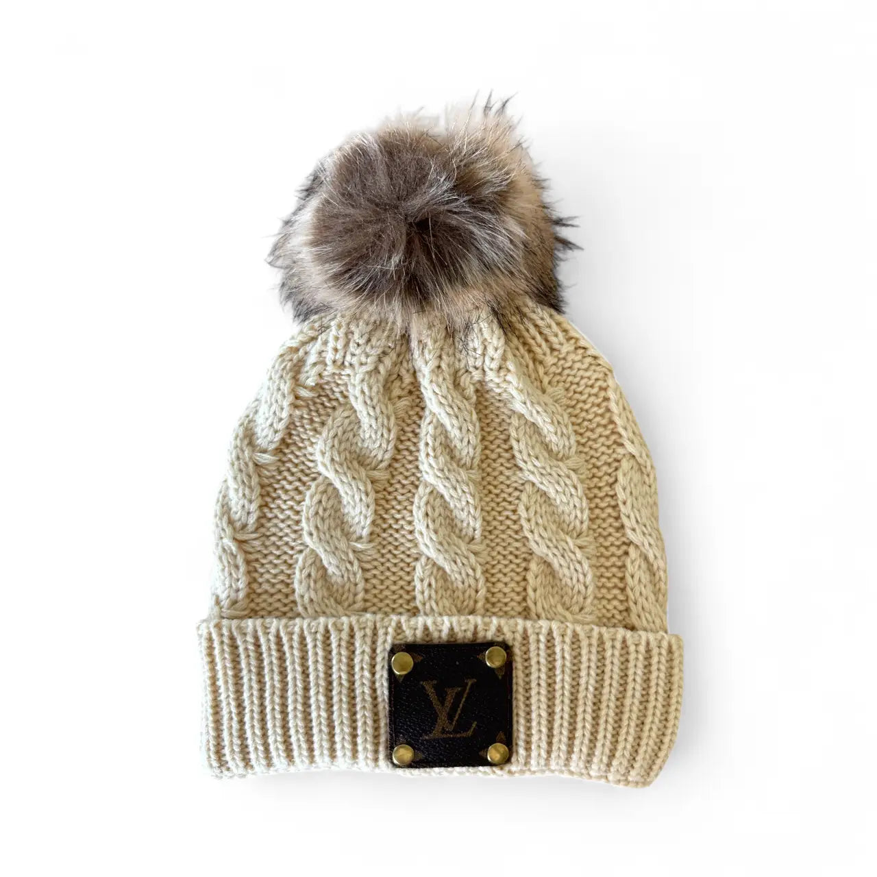 LV Upcycled Beanie-Beige