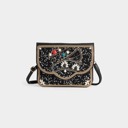 Artisan Beaded Envelope Crossbody-Black/White