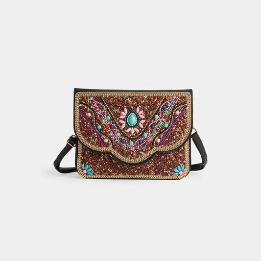 Artisan Beaded Envelope Crossbody-Dessert Tan/Pink