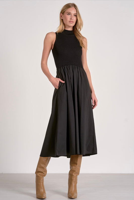 Maxi Mock Neck Sleeveless Dress-Black
