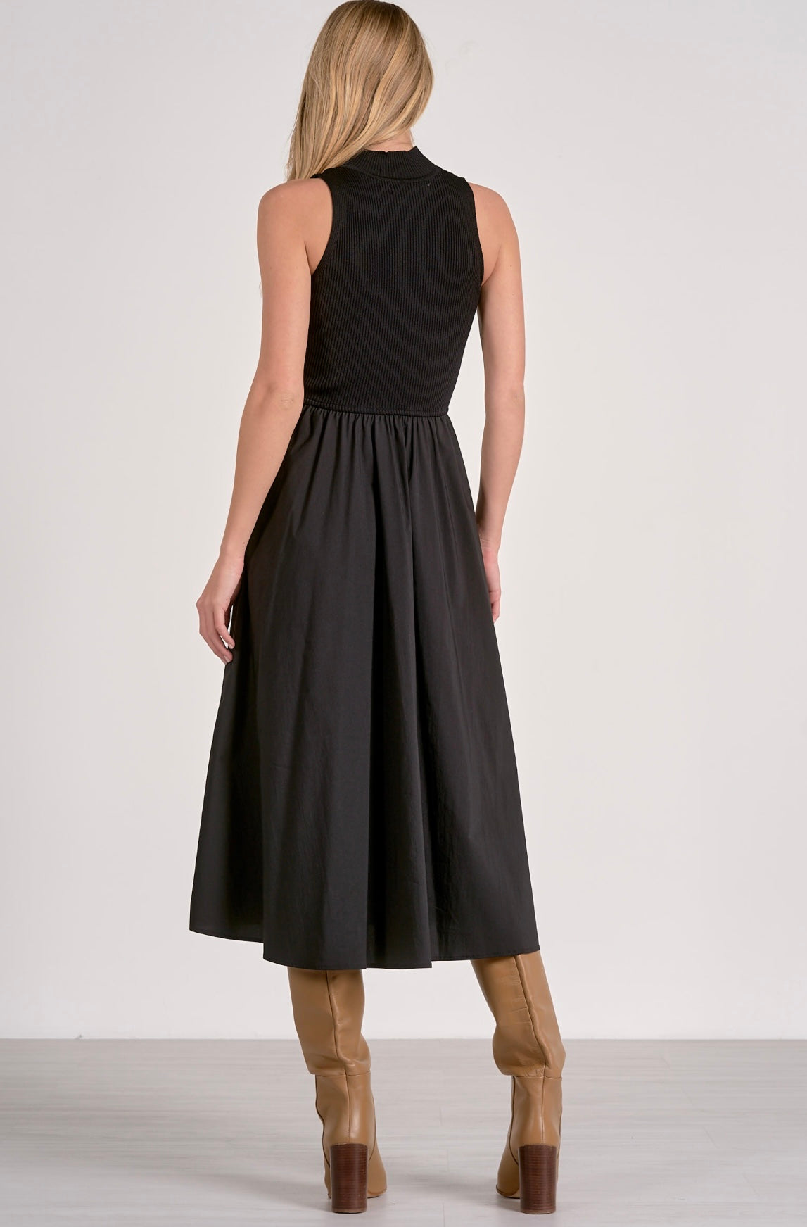 Maxi Mock Neck Sleeveless Dress-Black