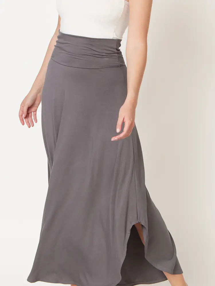 Bamboo Band Waist Maxi Skirt-Grey