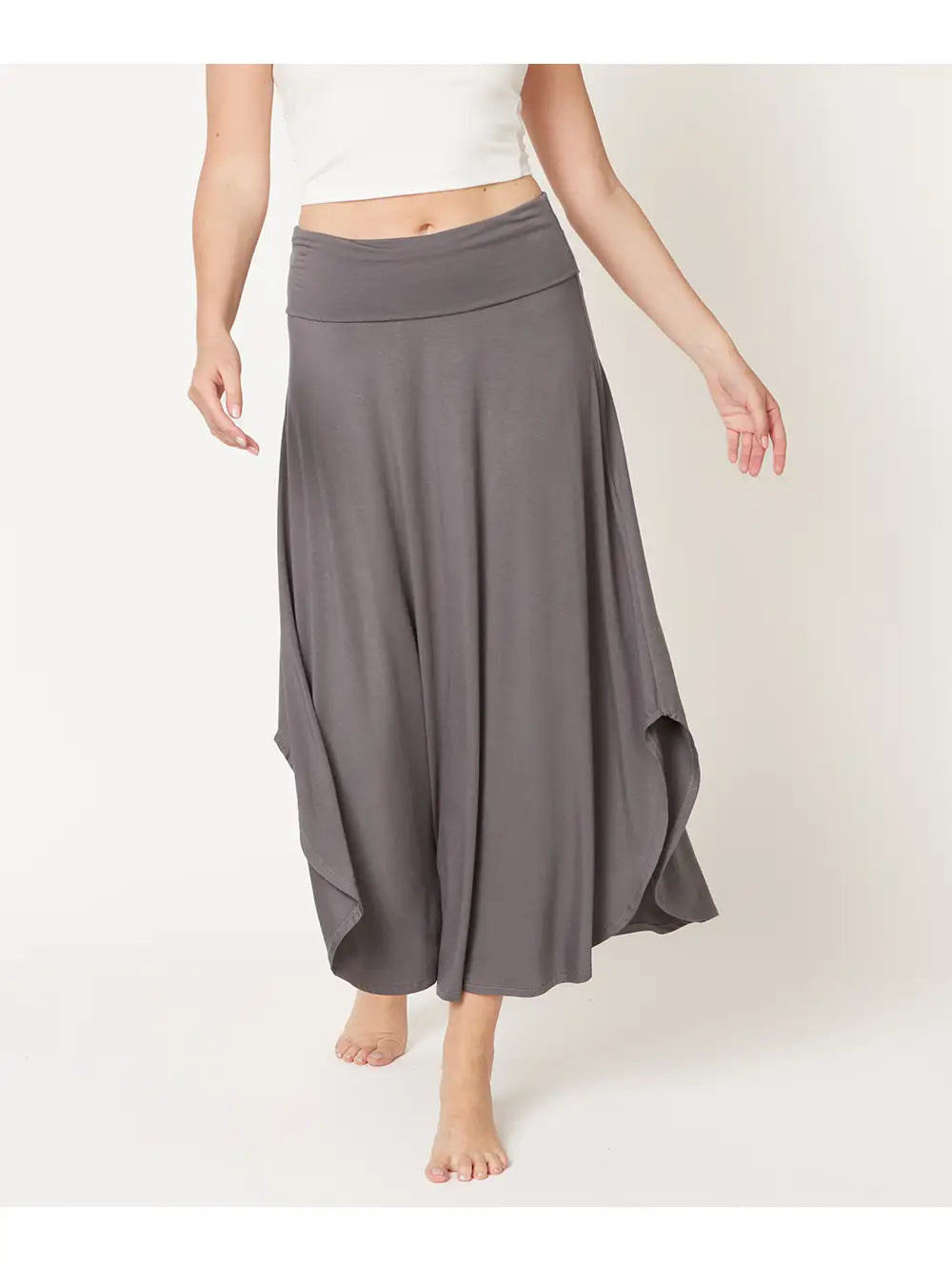 Bamboo Band Waist Maxi Skirt-Grey