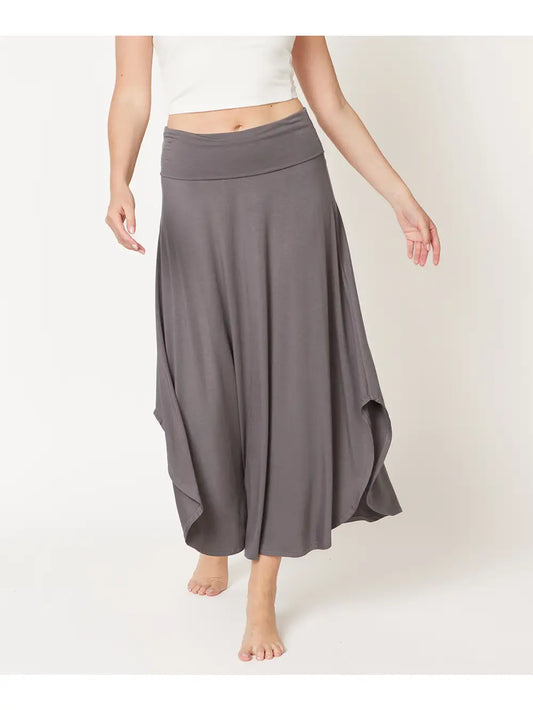 Bamboo Band Waist Maxi Skirt-Grey