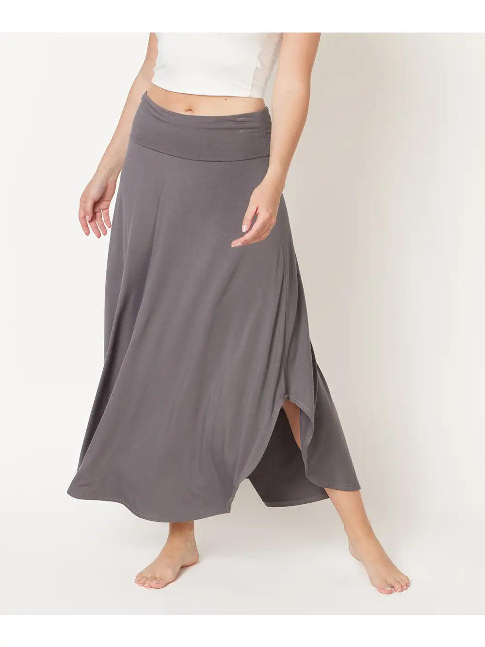 Bamboo Band Waist Maxi Skirt-Grey