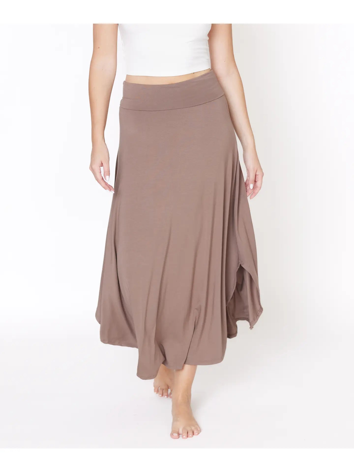 Bamboo Band Waist Maxi Skirt-Mocha