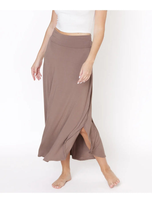 Bamboo Band Waist Maxi Skirt-Mocha