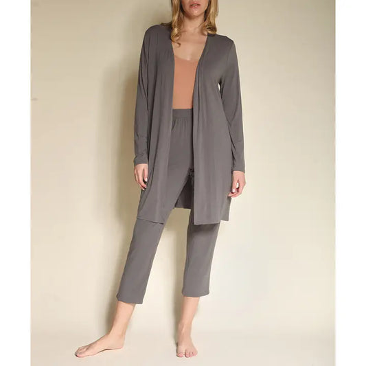 Bamboo Long Open Cardigan-Grey