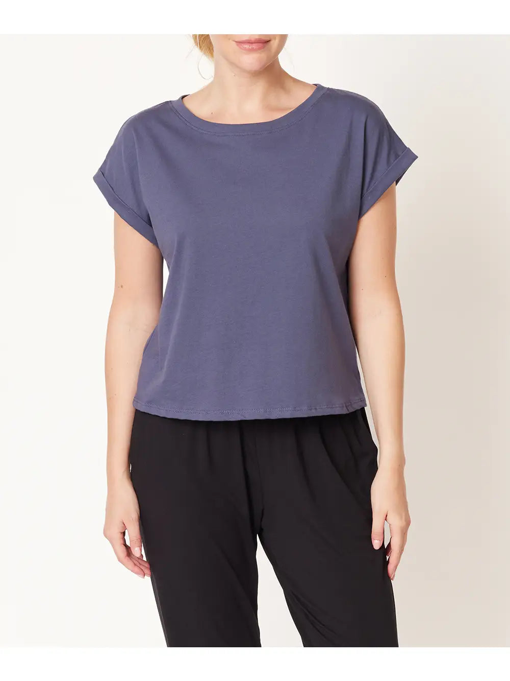 Cotton Jersey Crop Top-Navy