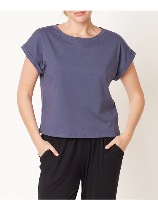 Cotton Jersey Crop Top-Navy